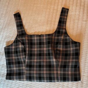 Ultra Pink Black and Gray Plaid Crop Top